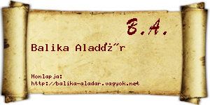 Balika Aladár névjegykártya
